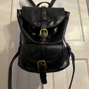 Urban Outfitters Black Leather Backpack with Gold Accents
